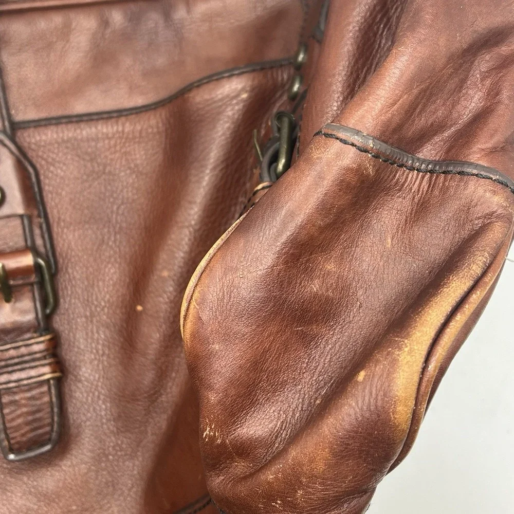 VTG  Fossil Leather Unstructured Brief Case Brown Distressed Americana No Strap